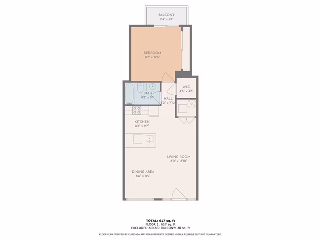 1x1 South floor plan